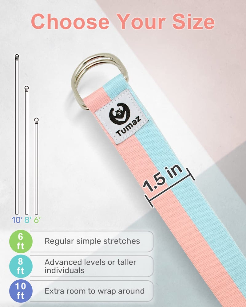 Tumaz Yoga Strap/Stretch Bands [15+ Colors, 6/8/10 Feet Options] with Extra Safe Adjustable D-Ring Buckle, Durable and Comfy Delicate Texture - Best for Daily Stretching, Physical Therapy, Fitness - Image 5